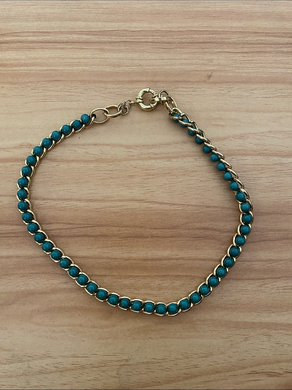 Gold Chain Necklace with Dark Teal Beads